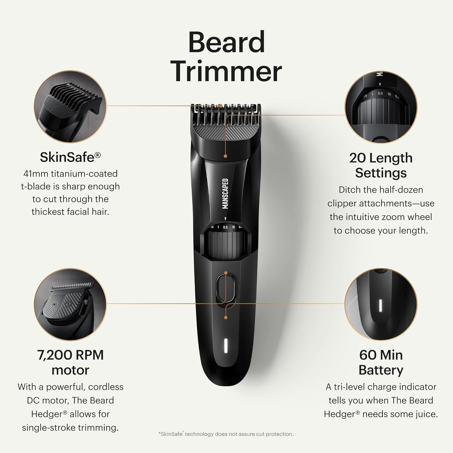 MANSCAPED The Beard Hedger Men's Premium Beard Trimmer Adjustable T-Blade