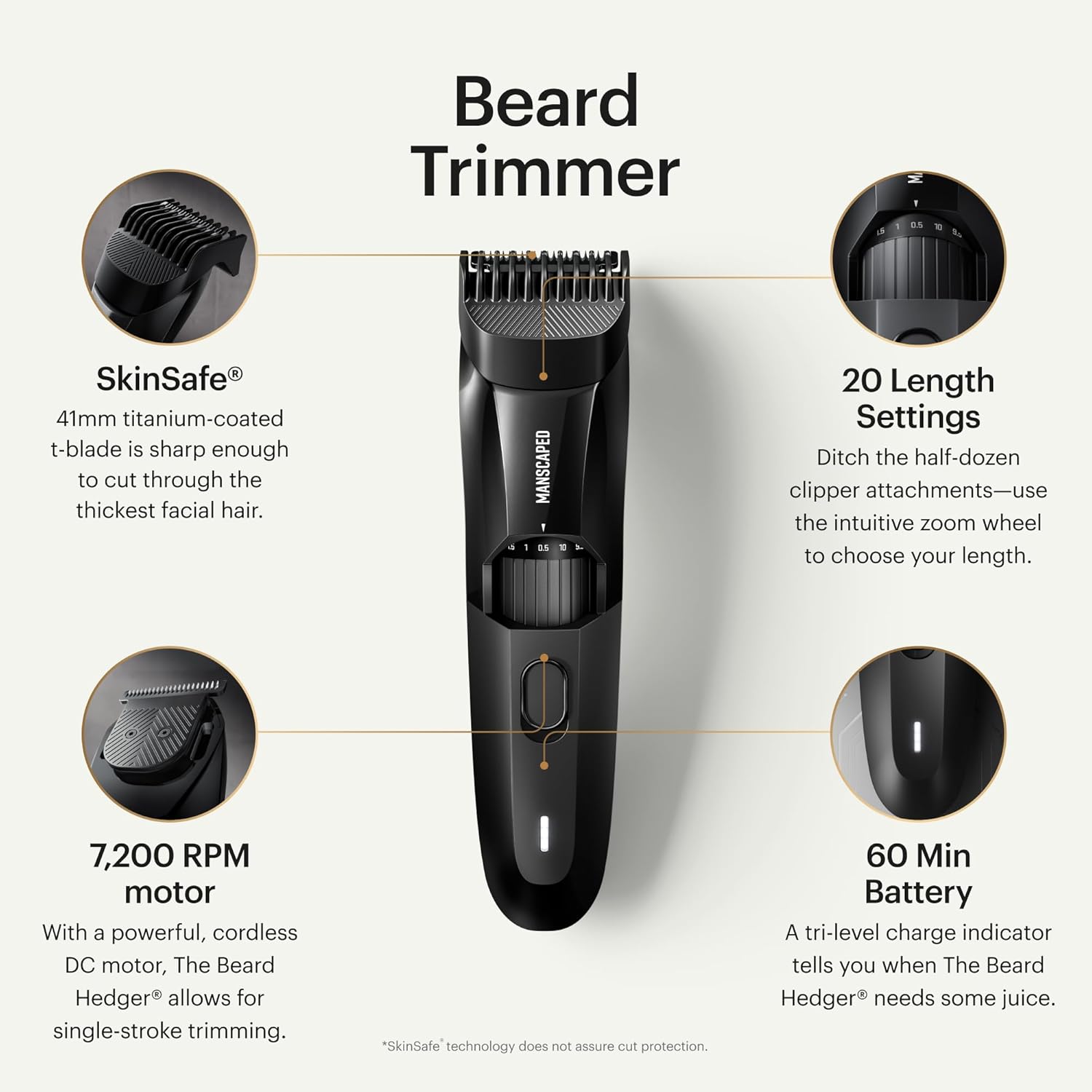 MANSCAPED The Beard Hedger Men's Premium Beard Trimmer Adjustable T-Blade