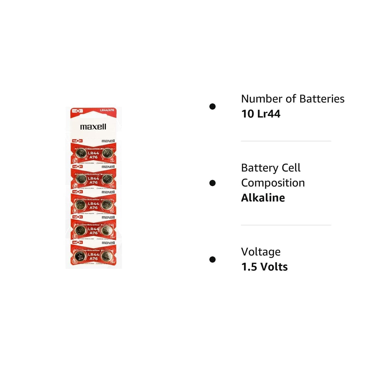 Maxell AG13 LR44 A76 Batteries 10-Pack 1.5V