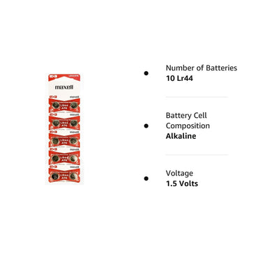 Maxell AG13 LR44 A76 Batteries 10-Pack 1.5V