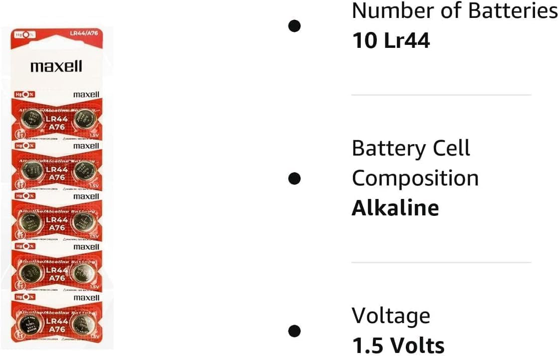 Maxell AG13 LR44 A76 Batteries 10-Pack 1.5V