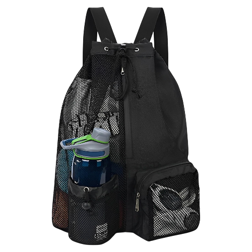 Mesh Swim Bag Drawstring Backpack w/ Wet Pocket
