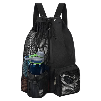 Mesh Swim Bag Drawstring Backpack w/ Wet Pocket