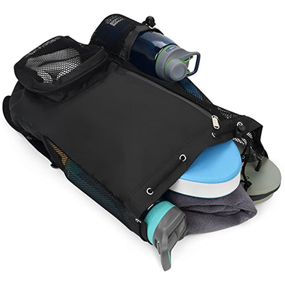 Mesh Swim Bag Drawstring Backpack w/ Wet Pocket