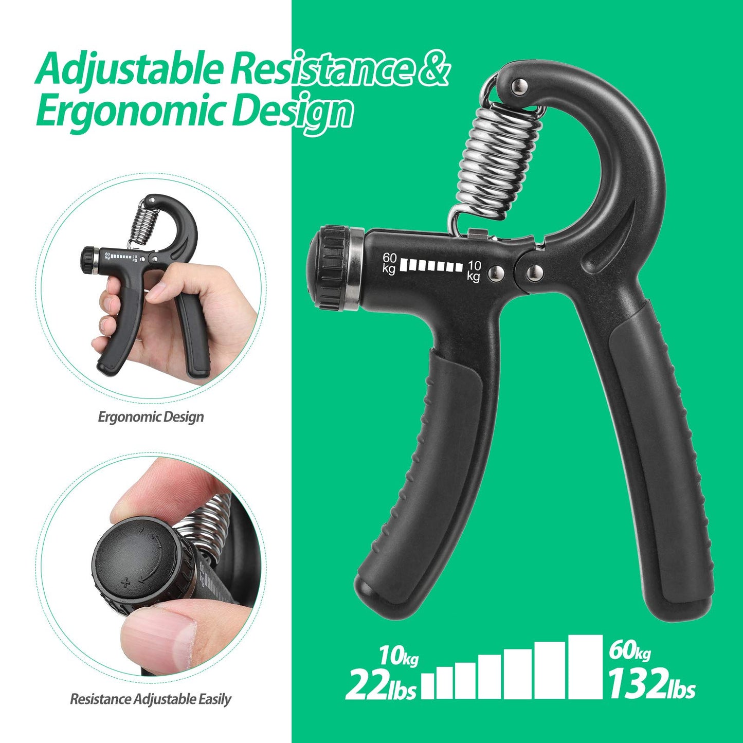 NIYIKOW Hand Grip Strengthener Adjustable 10-60kg