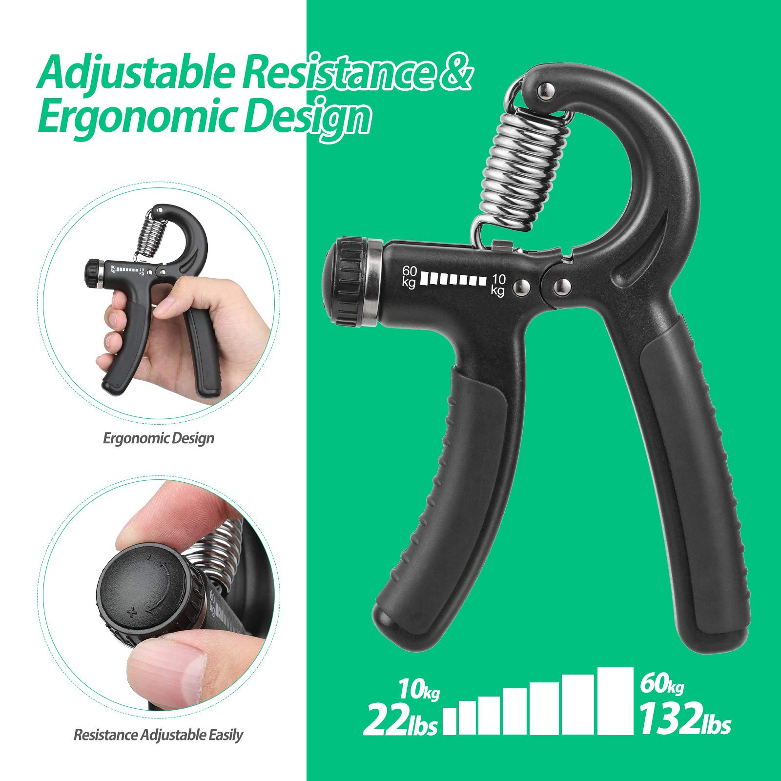 NIYIKOW Hand Grip Strengthener Adjustable 10-60kg