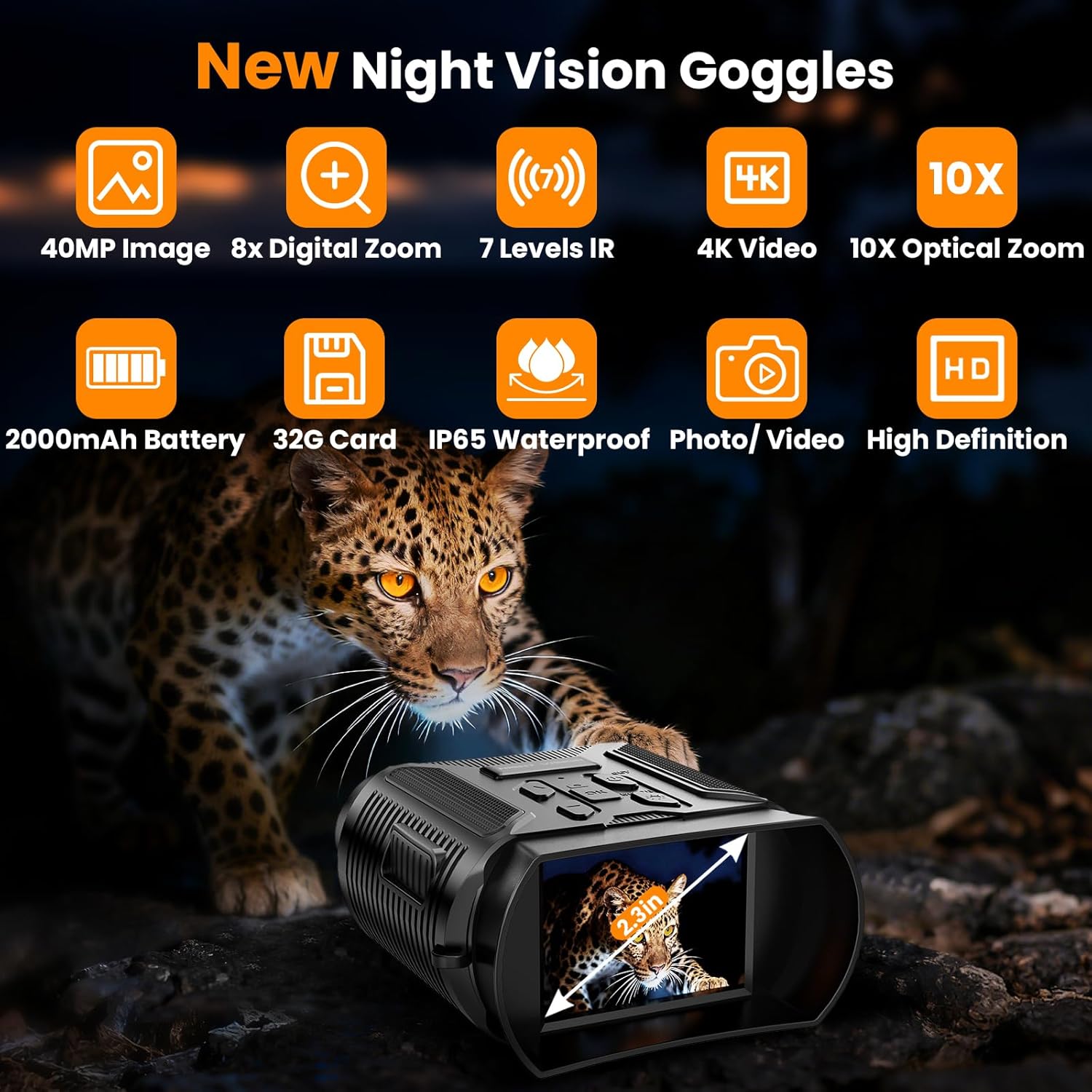 Night Vision Goggles – 5W Upgraded 4K HD IR Binoculars with 8X Digital Zoom, Camera, Flashlight & 32GB Card