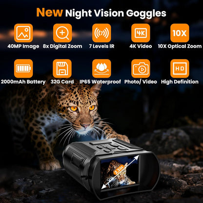 Night Vision Goggles – 5W Upgraded 4K HD IR Binoculars with 8X Digital Zoom, Camera, Flashlight & 32GB Card