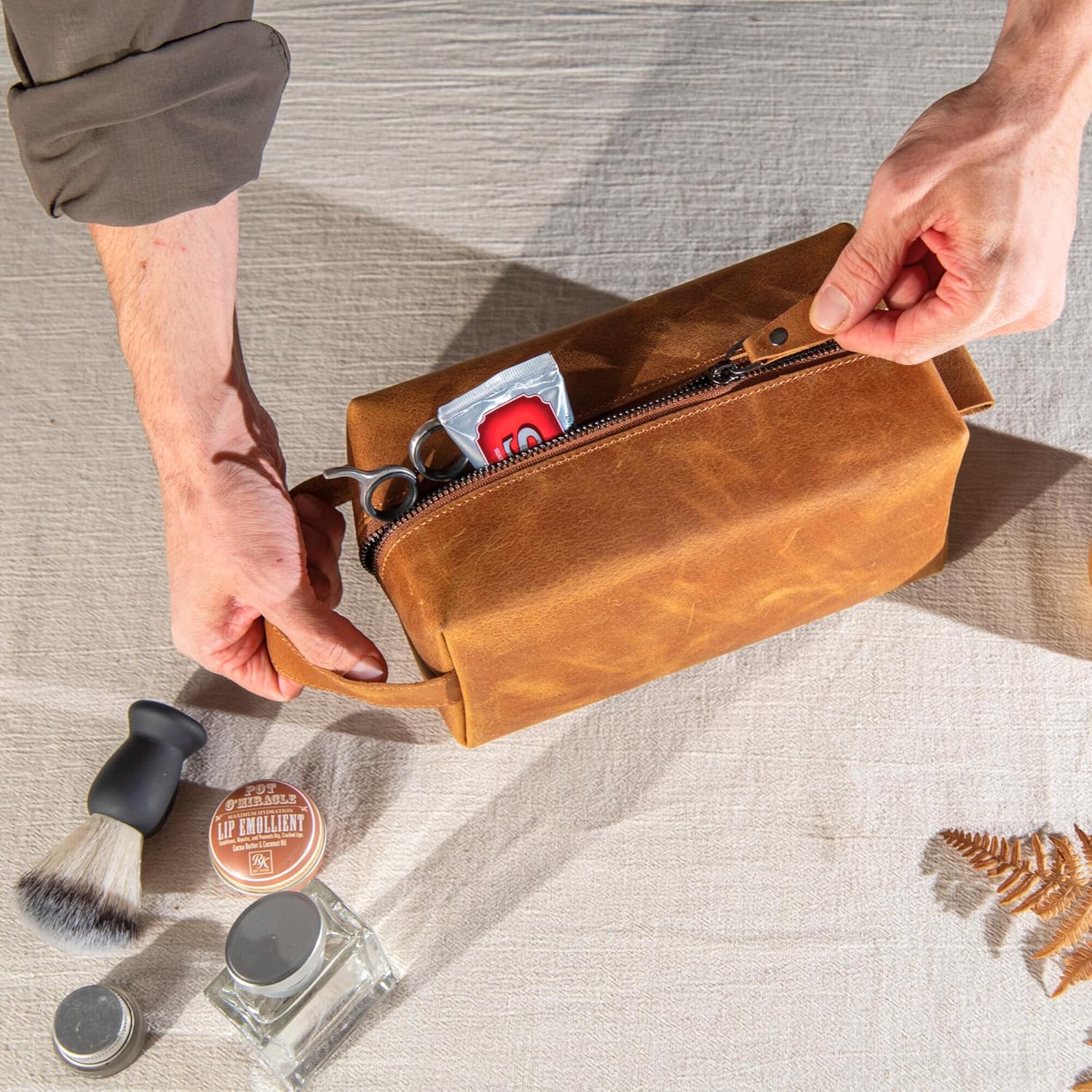 Personalized Handcrafted Leather Toiletry Bag for Men Travel Dopp Kit