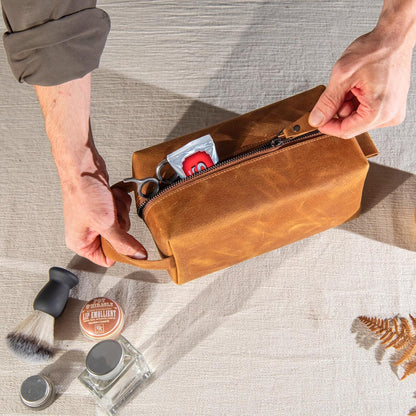 Personalized Handcrafted Leather Toiletry Bag for Men Travel Dopp Kit