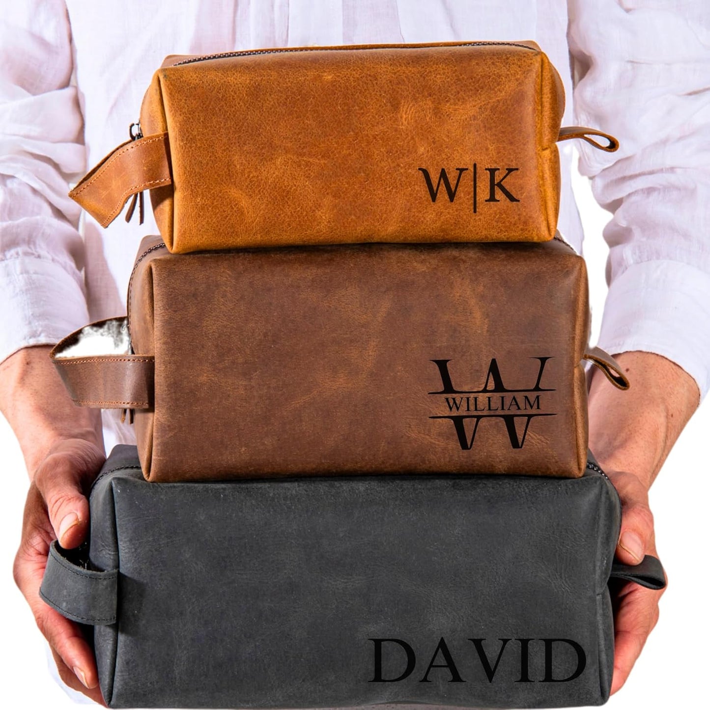 Personalized Leather Toiletry Bag for Men Custom Dopp Kit Travel Gift