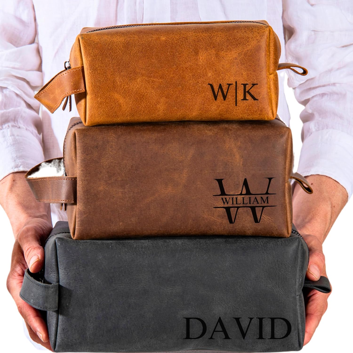 Personalized Leather Toiletry Bag for Men Custom Dopp Kit Travel Gift