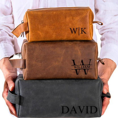 Personalized Leather Toiletry Bag for Men Custom Dopp Kit Travel Gift