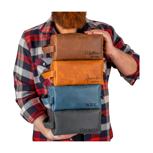 Personalized Leather Toiletry Bag for Men Handmade Custom Travel Dopp Kit