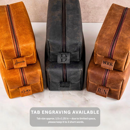 Personalized Leather Toiletry Bag for Men Handmade Custom Travel Dopp Kit