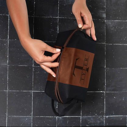 Personalized Leather Toiletry Bag for Men Laser Engraved Custom Travel Dopp Kit