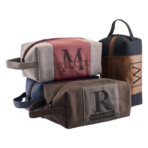 Personalized Leather Toiletry Bag for Men Laser Engraved Custom Travel Dopp Kit