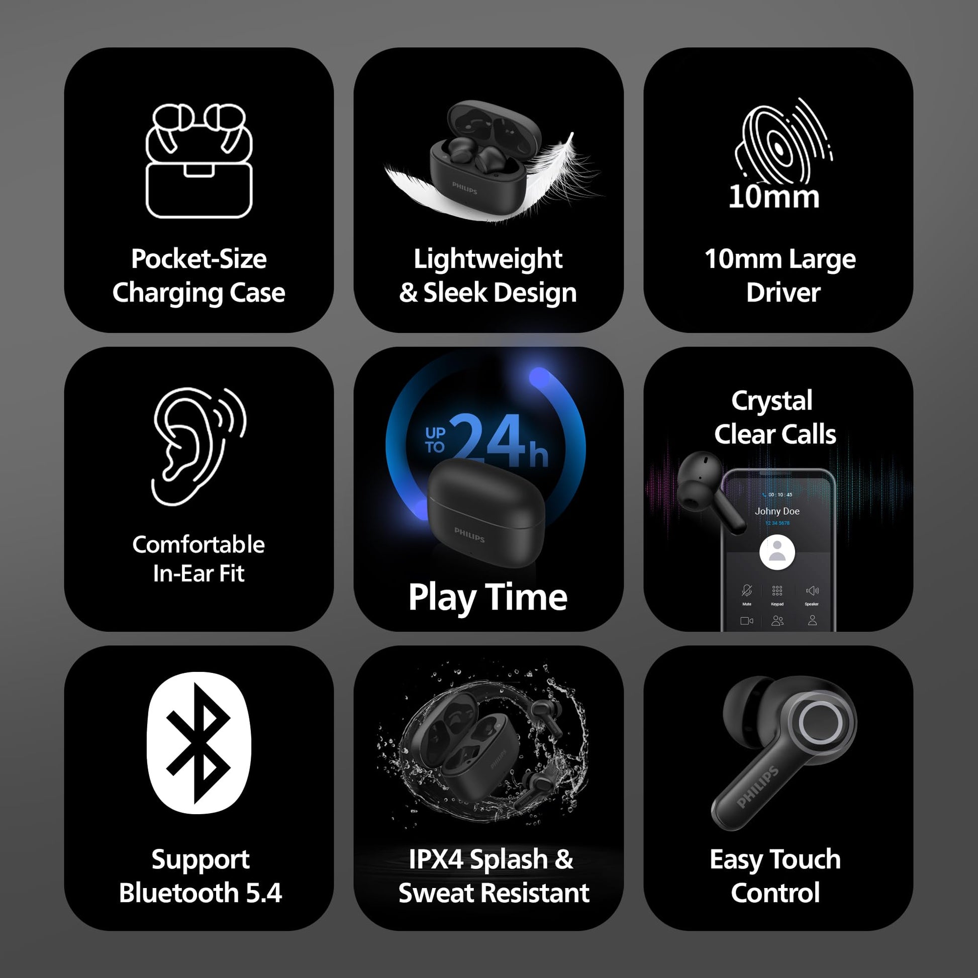 Philips TAT1109BK Wireless Earbuds Bluetooth 5.4
