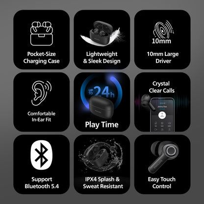 Philips TAT1109BK Wireless Earbuds Bluetooth 5.4