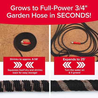 Pocket Hose 25 FT Copper Head Expandable Garden Hose – No-Tangle, No-Kink, Anti-Burst, 360° Swivel