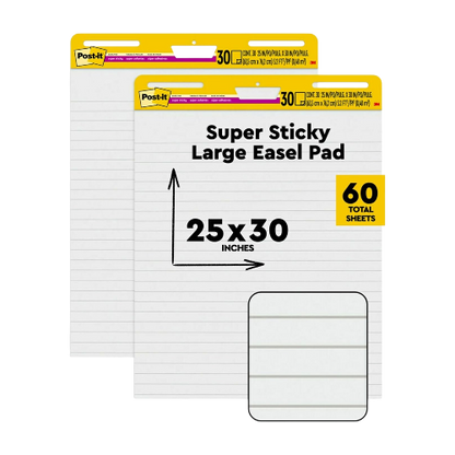 Post-it Super Sticky Easel Pad 25 x 30 in Lined White 2-Pack 30 Sheets Each