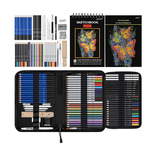 Prina 76-Pack Drawing and Sketching Set with 3-Color Sketchbook for Artists