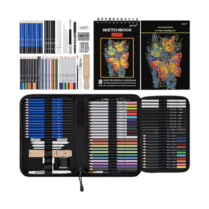 Prina 76-Pack Drawing and Sketching Set with 3-Color Sketchbook for Artists