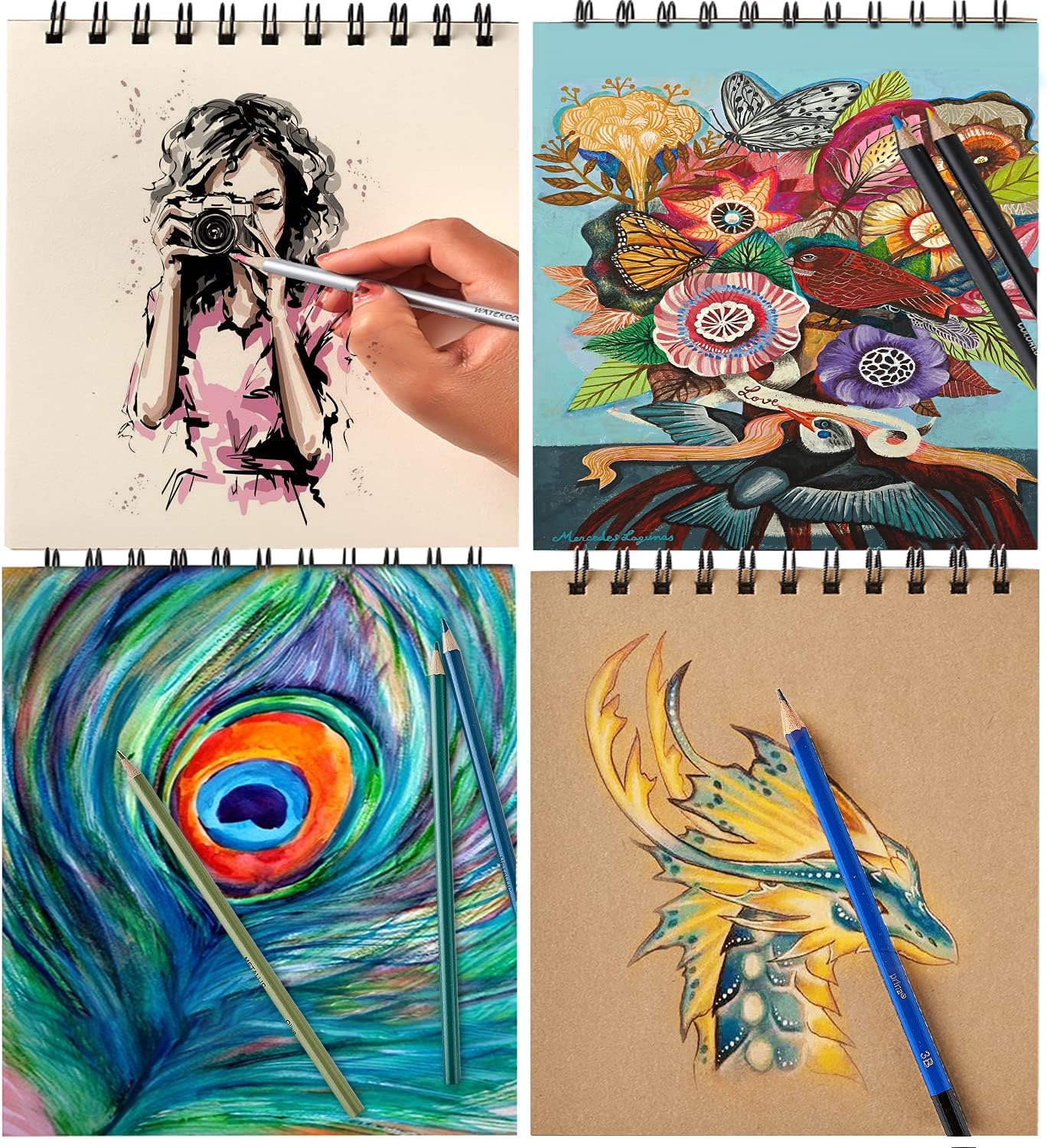 Prina 76-Pack Drawing and Sketching Set with 3-Color Sketchbook for Artists