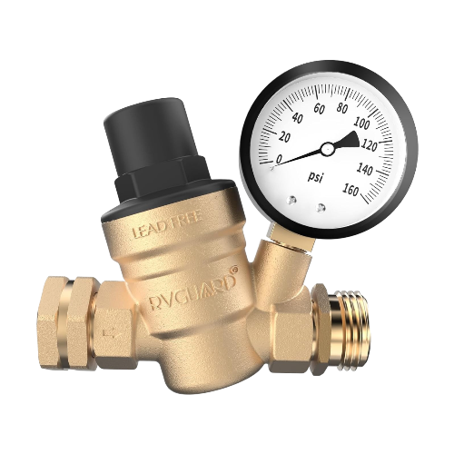 RVGUARD RV Water Pressure Regulator Brass Lead-Free with Gauge and Filter