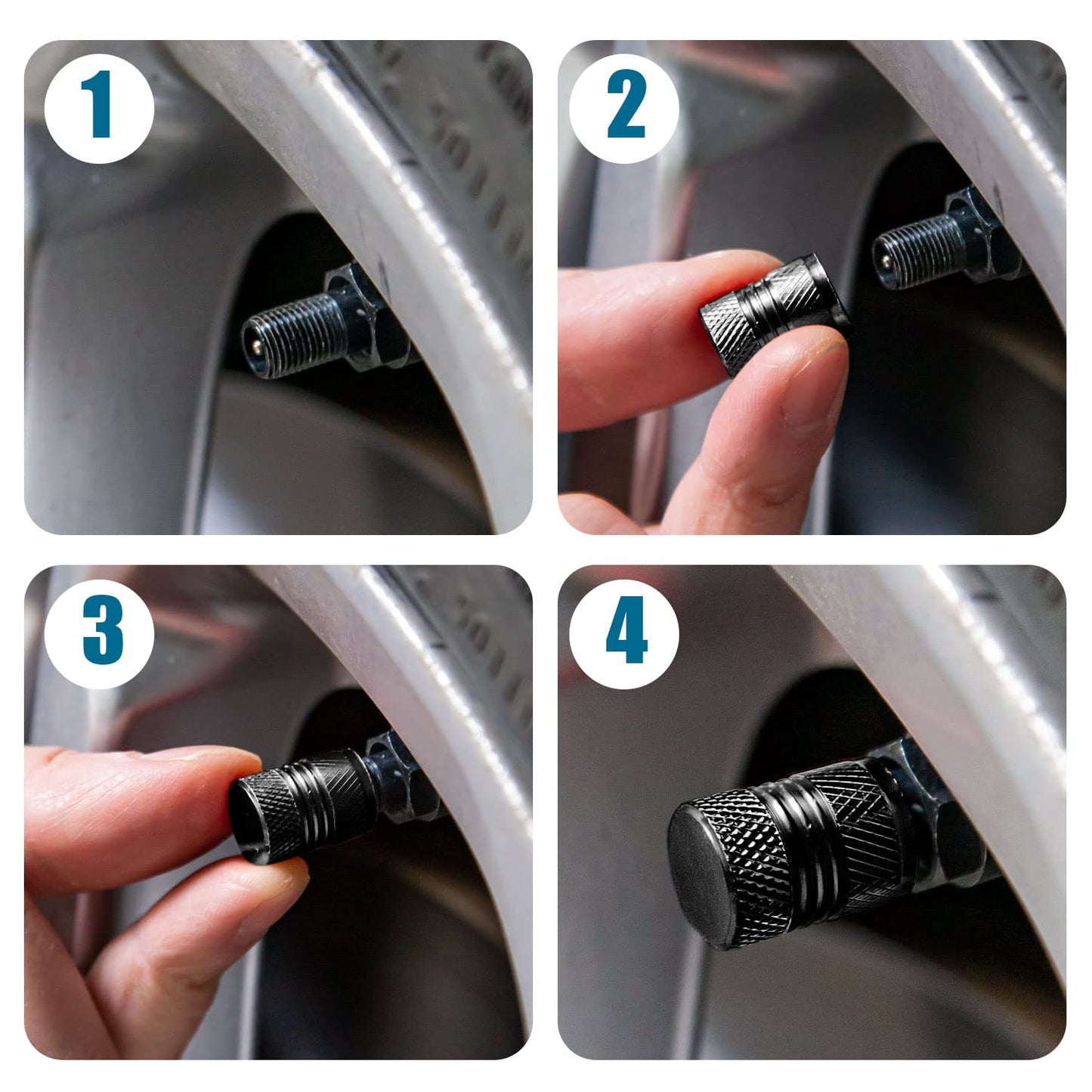 Tire Valve Stem Caps 8-Pack Alloy Black