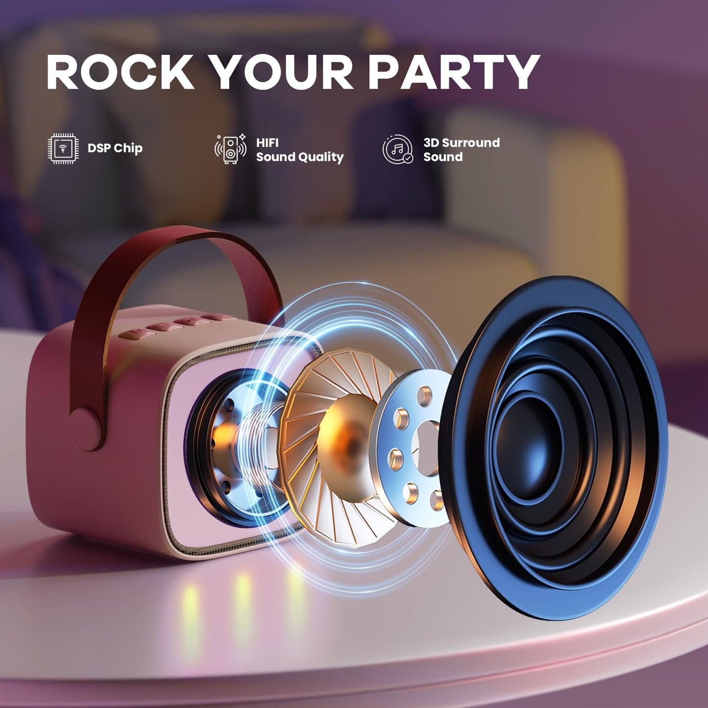 YLL Karaoke Machine Bluetooth Speaker w/ Mic Pink