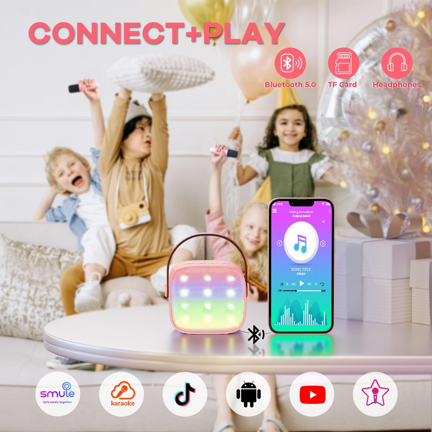 YLL Karaoke Machine Bluetooth Speaker w/ Mic Pink