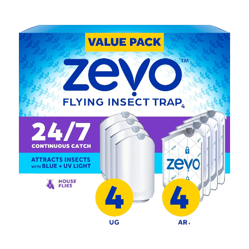 Zevo 4-Pack Plug-In Flying Insect Traps with Cartridges – Mess-Free Indoor Fly & Bug Catcher