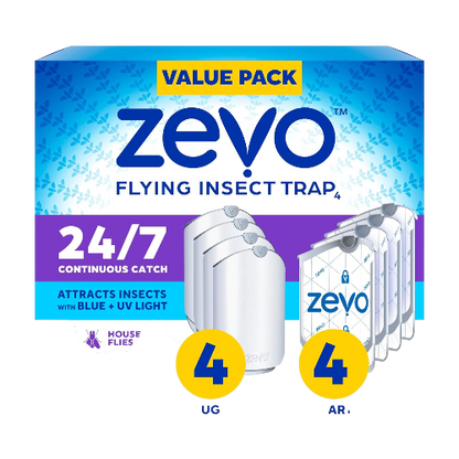Zevo 4-Pack Plug-In Flying Insect Traps with Cartridges – Mess-Free Indoor Fly & Bug Catcher