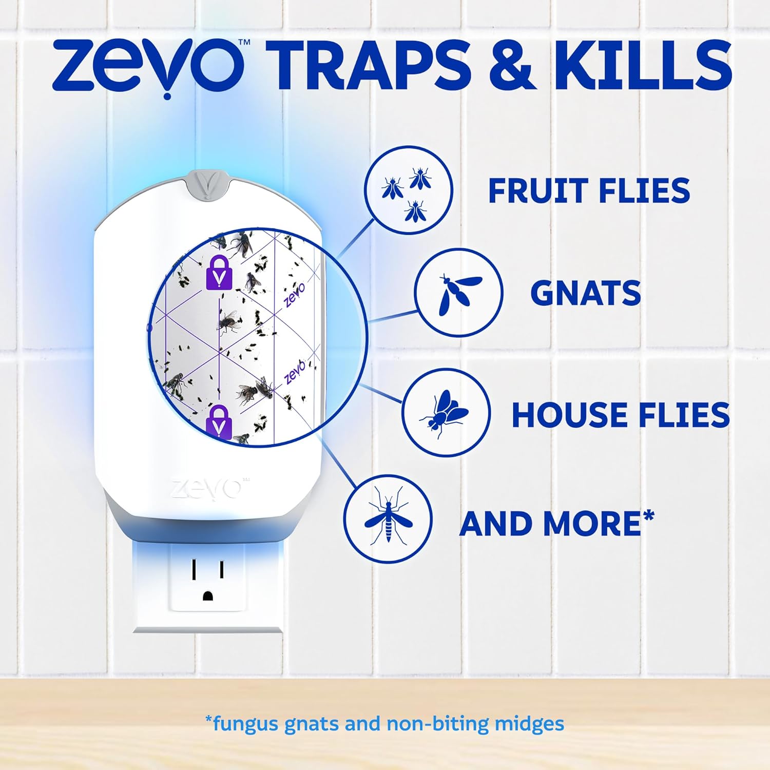 Zevo 4-Pack Plug-In Flying Insect Traps with Cartridges – Mess-Free Indoor Fly & Bug Catcher