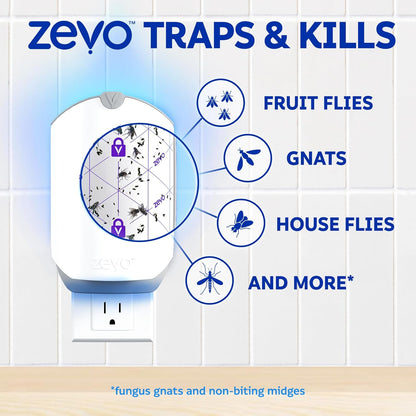 Zevo 4-Pack Plug-In Flying Insect Traps with Cartridges – Mess-Free Indoor Fly & Bug Catcher