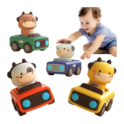iPlay iLearn Press-to-Go Car Toys – Baby Animal Racing Cars for Toddlers 1–3, Push & Go Friction Vehicles
