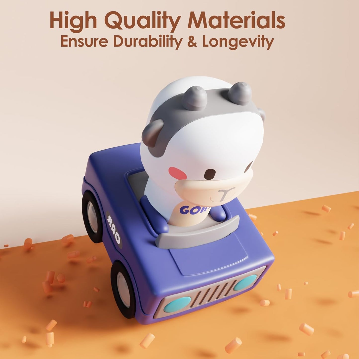 iPlay iLearn Press-to-Go Car Toys – Baby Animal Racing Cars for Toddlers 1–3, Push & Go Friction Vehicles
