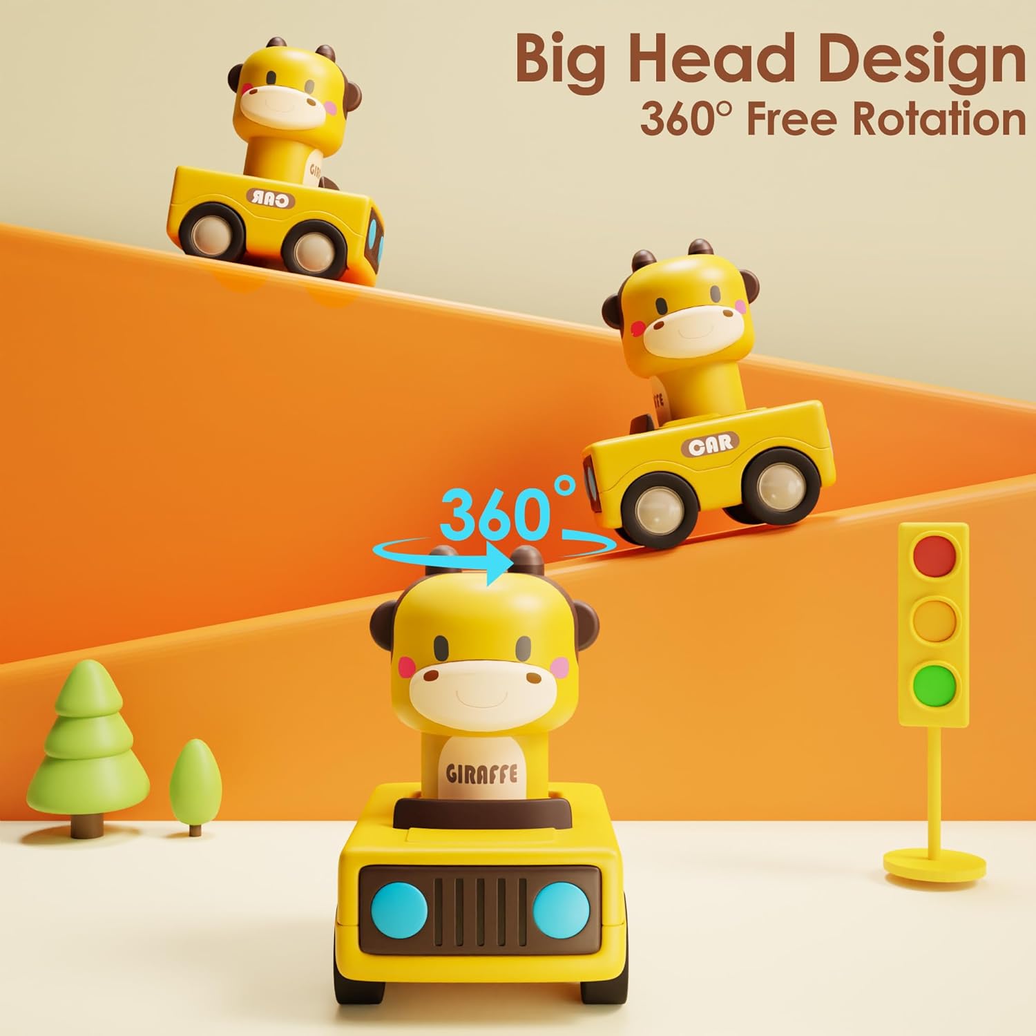 iPlay iLearn Press-to-Go Car Toys – Baby Animal Racing Cars for Toddlers 1–3, Push & Go Friction Vehicles
